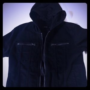 John Varvatos black denim jacket with hoodie